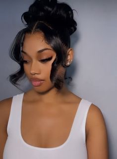 Prom Hairstyles Up Bun, Curly Bun With Two Strands Out, Silk Press Birthday Hairstyles, Prom Updos Black Hair, Curled Updo Hairstyles Black Women, Black Girls Hairstyles Homecoming, Prom Hairstyles 8th Grade, Silk Press Hair Hairstyles Updo, Pin Up Wig Hairstyles For Black Women