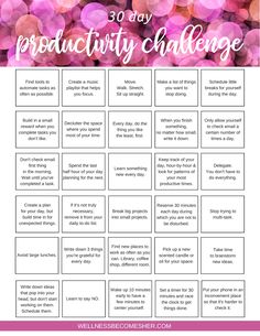 If you're feeling inspired, we have a great 30 Day Productivity Challenge that you can do. The challenges aren't assigned to certain days. As soon as you finish one that you want to do, mark it off and go for the next one that suits your fancy. Have fun with it! And here's to being the best productive version of you! #wahm #30daychallenge Productivity Challenge, Minimalism Challenge, Detox Challenge, February Challenge, Declutter Challenge, Squat Challenge, Monthly Challenge, Digital Detox, Vie Motivation