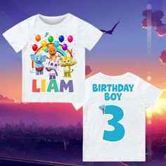 Birthday Custom T Shirt, Personalized Family shirt, All colors, All Sizes, Short, 3/4 & Long Raglan Sleeves  T-shirt super soft to the touch, fresh and with super bright images You can customize your shirts for any occasion, customize for your family, friends, etc. SIZE 3M, 6M, 12M, 18M 2T, 3T, 4T,  5T,  6T YOUTH XS,  YOUTH S.  YOUTH M.  YOUTH L, YOUTH XL S,  M, L, XL, 2XL PLEASE REFER TO SIZING CHART FOR BEST RESULTS PROCESSING TIME: 1 BUSINESS DAYS (DOES NOT INCLUDE WEEKENDS) STANDARD SHIPPING Customizable Fun Multicolor T-shirt, Blue T-shirt With Custom Print For Birthday, Playful Letter Print T-shirt For Birthday, Funny Crew Neck Shirt For Birthday, Customizable Fun Blue T-shirt, Playful Crew Neck T-shirt For Birthday, Short Sleeve Tops With Character Print For Birthday Gift, Summer Birthday Gift T-shirt With Short Sleeves, Playful Cartoon Print Shirt For Birthday