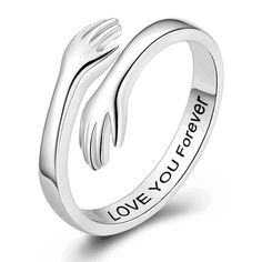 PRICES MAY VARY. The hug hands Ring Engraving Inspirational Words: " Always with You and Love you forever" This Words is a Symbol of Love and Protection, It Means Wherever You Are I Will Be Always with You. The hug is a symbol of comfort, encouragement, love and protection. Wearing a hug ring for your loved one will be a very memorable event. The hug hands rings is a perfect women gifts for yourself, mom, nana, grandma, best friend, sister and girlfriend during special occasions such as Birthday Bff Rings, Hug Ring, Dating Gifts, Letter Ring, Hand Ring, Sterling Jewelry, Birthday Jewelry Gift, Couple Rings, Birthday Gifts For Girls