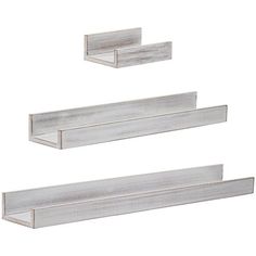 three metal shelfs are shown against a white background