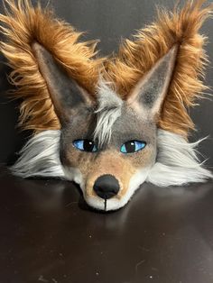 Handpainted felted therian mask with faux fur accents made on a cat mask base Coyote Therian, Mask Cat, Animal Mask, Cat Base, Oyster Bay, Cat Mask