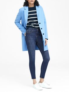 Mid-Rise Skinny Ankle Jean with Raw Hem | Banana Republic Petite Jeans, Ankle Jeans, Free Clothes, Wide Leg Jeans, Denim Women, Fashion News, Banana Republic, Mid Rise, Denim Jacket