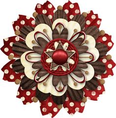 a red, white and brown flower with polka dots