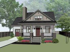 this is an artist's rendering of the front elevation of these small house plans