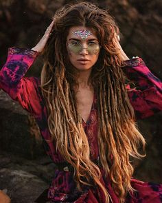 Instagram Wonderland Festival, Nocturnal Wonderland, Festival Face Jewels, Hippie Dreads, Witchy Hair, Jewel Makeup, Dread Hair, Beyond Wonderland