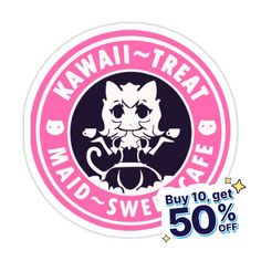 a sticker with the words kawaii treat and an image of a cat on it