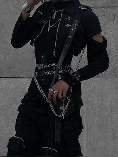 more on ig: @yth.anexe (darkwear, cyberpunk, siren office, alt, black ootd, acubi style, black fashion) Male Modern Outfits, Tomboy Style Outfits Men, Emo Techwear Outfits, Delinquent Aesthetic Outfit Male, Goth Guy Fashion, Men Leather Outfit, Mercenary Outfit Men, Villain Aesthetic Outfits Women, Dark Wear Aesthetic