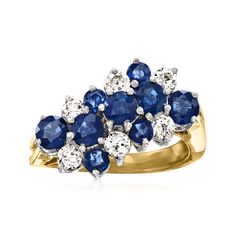 Ross-Simons - C. 1980 Vintage 1.75ct t. w. Sapphire, .50ct t. w. Diamond Cluster Ring, 18kt Gold. Size 5.25. C. 1980. The classic cluster design looks a lot more lively on this exuberant Estate collection ring! Mixed together into one unforgettable sight, 1.75 ct. t. w. round sapphires are highlighted by the radiance of .50 ct. t. w. round brilliant-cut diamonds atop the sleek 18kt yellow gold band. Gemstones set in 14kt white gold. 7/16" wide. Diamond and sapphire cluster ring. Exclusive, one-o Classic Cluster Sapphire Ring With Vvs Clarity, Classic Multi-stone Cluster Diamond Ring, Classic Cluster Multi-stone Diamond Ring, Sapphire Cluster Ring, Antique Jewelry Rings, Sapphire Birthstone, Cluster Design, Round Sapphire, Vintage Sapphire