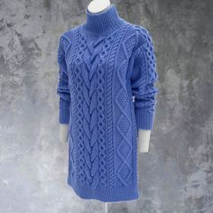 Gorgeous knitted oversize sweater dress with a beautiful cable pattern. 100% handmade 💞 Perfect quality! The back of the sweater with a pattern too. The composition: 50% wool, 50% acrylic. Very soft and comfortable yarn. READY-TO-SHIP blue sweater dress on the photo: the length 83 cm / 33 in the width 53 cm /21 in I'll make TO ORDER the size according to your measurements also. You can choose any colour. Your sweater dress is 100% handmade. Please, allow me 2 weeks to knit and ship out. FREE wo Cable Sweater Dress, Blue Sweater Dress, Wool Sweater Dress, Chunky Cable Knit Sweater, Sweater Dress Oversized, Custom Sweaters, Loose Fit Sweater, Cable Knit Turtleneck Sweater, Oversize Pullover