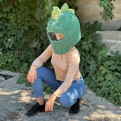 🔥Finger knitting MOTORCYCLE HELMET COVER pattern + HOW-TO VIDEOS for beginners! This dino helmet cover is made with loop yarn Alize Puffy and it's very easy to make! This soft chenille yarn comes with pre-made loops, so you'll knit the entire projects using nothing but your fingers👌 📍This yarn is available to purchase in my shop ✅Even someone who have never held a hook or needles in their hands can knit this blanket! 👉SKILL LEVEL - Easy 👉TERMINOLOGY - Standard US 👉MATERIALS - 300 g of chenille loop yarn 👉TERMS OF KNITTING - 1 day ✅You purchase to download a PDF file which contains detailed written instruction with photos and how-to videos. Even beginner can knit this dino helmet cover using this pattern! For this helmet cover you just need to know how to work knit stitch with loop y Handmade Casual Green Knitting Pattern, Handmade Green Yarn Knitting Pattern, Casual Green Handmade Knitting Pattern, Casual Acrylic Crochet Knitting Pattern, Green Yarn Knitting Pattern, Handmade One Size Acrylic Knitting Pattern, Hand Knitted Green Knitting Pattern, Handmade Green Knit Knitting Pattern, Green Hand-knitted Acrylic Crochet Hat