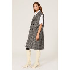 Grey plaid wool (100% Merino Wool). Vest. Sleeveless. Front button closure. 42.5" from shoulder to hemline. Imported. Plaid Vest, Grey Plaid, Wool Vest, Rent The Runway, Closet Designs, Vest Fashion, Rachel Comey, Oversized Silhouette, Wool Plaid