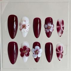 Simple Nail Stickers, Nails Design 3d Flowers, 3d Nail Art Design, Nails Flowers Designs, Nails With 3d Designs, 3 D Nail Art Design, Red 3d Flower Nails, Gel Flower Nail Designs, Nail 3d Designs