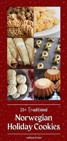 the cover of an annual holiday cookbook with pictures of traditional norwegian holiday cookies and pastries