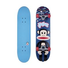 a skateboard with an image of a monkey on the front and bottom part of it