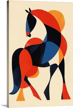 an abstract painting of a horse with red, blue and orange colors on it's body