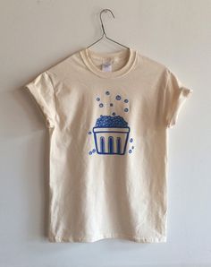 Summer Shirts For Women Casual, Blue Organic Cotton T-shirt With Screen Print, Hand Printed Organic Cotton T-shirt, Eco-friendly Graphic Cotton T-shirt, Eco-friendly Graphic Tee In Cotton, Food Shirts Graphic Tees, Etsy Shirts, Graphics Tees, Food Shirt