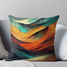 an abstract painting on the back of a couch throw pillow