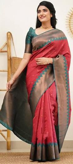 Red and Maroon color Saree in Art Silk, Silk fabric with Weaving work Party Wear Traditional, Traditional Saree, Color Art, Traditional Sarees, Maroon Color, Silk Fabric, Colorful Art, Party Wear, Weaving