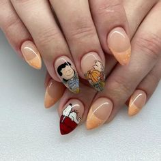 Peanuts Nail Art, Charlie Brown Nail Art, Snoopy Fall Nail Art, Snoopy Nails Simple, The Great Pumpkin Charlie Brown Nails, Great Pumpkin Charlie Brown Nails, Snoopy Nails Fall, Charlie Brown Thanksgiving Nails, Snoopy Thanksgiving Nails