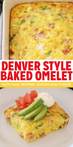 an image of a baked omelet with ham, peppers, onions and cheese