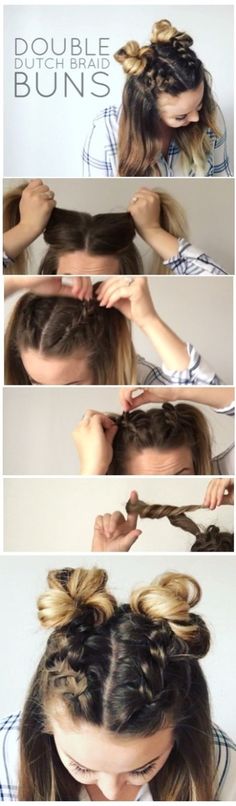 Dutch Braid Bun, Braided Buns, Double Buns, Hair Upstyles, Beautiful Hairstyles, Penteado Cabelo Curto, Festival Hair, Short Hairstyle, Hair Design