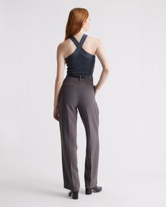 You found it, a halter that hugs in all the right places. Ottoman stitching gives our halter sweater knit tank its structured style and textured feel with the perfect amount of stretch and softness for all-day comfort. Pair it with jeans and a blazer any time you want to level up your look. Also available in a Square Neck, One Shoulder, High Neck, and Polo silhouette.  | Quince | Women's Cropped Halter Ribbed Knit Tank Top in Grey, Size Large, Recycled nylon/polyester/spandex Ribbed Knit Tank Top, Silk Mini Skirt, Fun Pants, Halter Tank, Knit Tank Top, Wide Leg Linen Pants, Silk Slip Dress, Silk Slip, Knit Tank