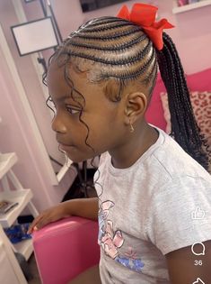 Kid Hairstyles Ponytails, Hairstyles For Black Girls Kids Braided, Quick Lil Girl Hairstyles Black, Back To School Hairstyles Cornrow, Lemon Aid Braids, Cute Hairstyles For Black Kids 9-10, Kids Feed In Braids Hairstyles, Children Hairstyles Black For School, Braided Up Ponytail For Kids