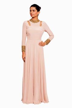 Shop for Salt and Spring Pink Silk Crepe Shoulder Cut-out Gown for Women Online at Aza Fashions Blush Pink Gown, Blush Gown, Gown For Women, Pink Gown, Luxury Wear, Pink Gowns, Ladies Gown, Color Story, Gowns Online