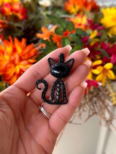 "NOTE ON PROCESSING/SHIPPING TIME: This listing is for one (1) made-to-order black obsidian Halloween black cat pendant. Due to the unique nature of handmade jewelry, your pendant will be in the same design shown, but will not be exact to the example photo. Since this item is made-to-order, I will need 1-2 weeks of processing time to create your pendant before shipping it off.  For domestic orders in the United States, I use a 3-7 day First Class delivery mail service. You can expect to receive Halloween Black Cat Design Jewelry, Halloween Kitty, Halloween Black Cat, Artistic Wire, Cat Pendant, Meme Design, Cat Black, Unique Nature, Cat Pendants