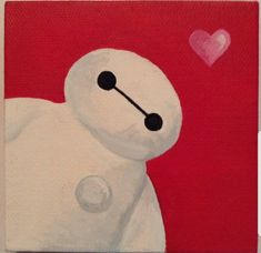 a painting of a white teddy bear on a red background with a heart in the corner