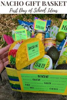 the nacho gift basket is full of school items