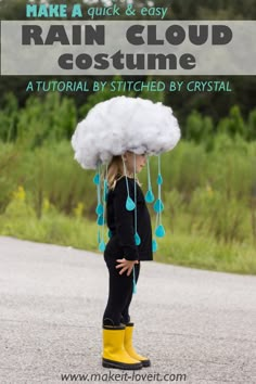 Make a quick & easy RAIN CLOUD COSTUME...for all ages! | via… Halloween Costumes For Kids Boys, Costumes For Kids Boys, Rain Cloud Costume, Easy Homemade Halloween Costumes, Cloud Costume, Easy Diy Halloween Costumes, Creative Halloween Costumes Diy, Meme Costume, Kid Costumes