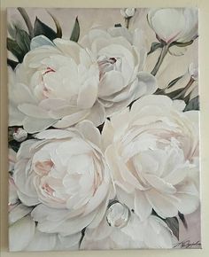 a painting of white flowers on a wall