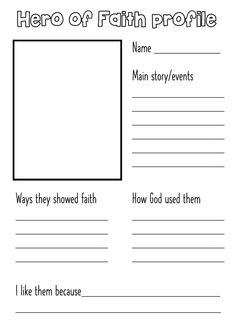 a printable worksheet for the hero of faith profile, which includes an image of