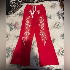 Brand New Size Medium True To Size 290 Takes Them Red Wide Leg Sweatpants For Streetwear, Red Fitted Streetwear Pants, Red Trousers For Streetwear, Fitted Red Pants For Streetwear, Red Straight Pants For Streetwear, Red Wide Leg Cotton Sweatpants, Winter Shopping, Lookbook Outfits, Mens Pants