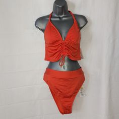 Sugar Beach Womens Stretchy Orange Bikini Top Size L And Xl Bottom Top Size Large Bottoms Size Extra Large Please See Pictures For Measurements And Details Beach Vacation Stretch Tankini, Stretch Tankini For Beach Vacation, Beachwear Tankini For Holiday Beach Season, Summer Tankini For Beach Holiday, Halter Neck Tankini For Beach Season Vacation, Summer Holiday Beachwear Tankini, Summer Holiday Tankini, Summer Halter Neck Tankini For Beach Season, Stretch Halter Neck Tankini For Vacation