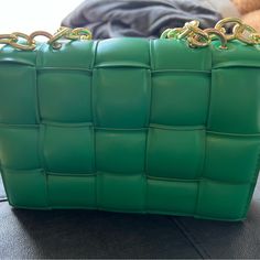 Green Basket Weave 10x6 Handbag. Gold Chain. Purchased And Opened, Never Used. Green Rectangular Satchel With Braided Handles, Green Rectangular Flap Bag For Shopping, Green Rectangular Clutch For Shopping, Green Square Bag For Errands, Green Rectangular Box Bag With Adjustable Strap, Green Large Capacity Clutch Bag, Large Capacity Green Clutch Bag, Green Square Satchel For Errands, Trendy Rectangular Clutch With Braided Handles