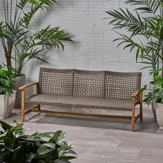 a couch and some potted plants in a room