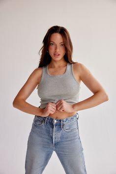 Jamie is your staple 90s ribbed tank featuring a raw hem and full length style that sits at the natural waistline. Pins