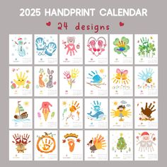 a calendar with handprint designs on it