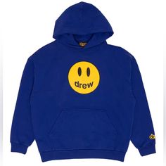 Small Royal Blue Drew House Oversized Hoodie That Is Brand New And Still In The Bag. Drew Sweatshirt, Drew Hoodie, 19th Bday, Tech Fleece Hoodie, Lululemon Sweater, Dr Closet, Popular Logos