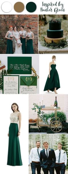 green and gold wedding color palettes for the bride, groom, and guests to choose from