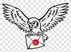 an owl with its wings spread out holding a letter