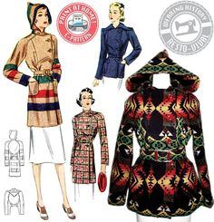 Blanket Coat Pattern, Hood Pattern, Blanket Coat, Striped Blankets, Sewing Book, Couture Vintage, Coat Patterns, American West, Dress Sewing Patterns