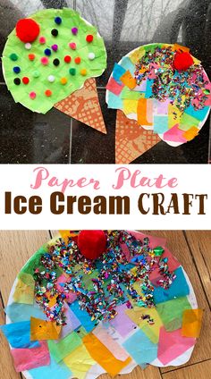 paper plate ice cream craft with sprinkles on it and an image of two cones