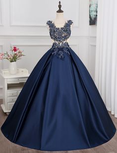 Poofy Prom Dresses, Graduation Dresses Long, Long Prom Gowns, Graduation Dresses, Satin Prom Dress, Dress Satin, Prom Dresses Blue, Formal Dresses Prom, Neck Lace