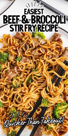 an image of beef and broccoli stir fry recipe on a plate with chopsticks