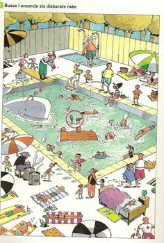 an illustrated book with people playing in the pool