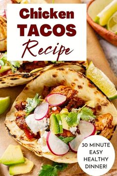 These chopped chicken tacos are made with homemade taco seasoning, fresh herbs, and all your favorite taco toppings. Use chicken breast, thighs or both for flavorful, juicy tacos in under 30 minutes! Easy and delicious! Chicken Tacos Recipe